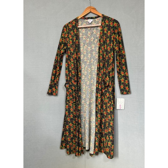 LuLaRoe Sweaters - LuLaRoe Sarah Cardigan Black Small Floral Long Sleeve Open Front Pockets Ribbed